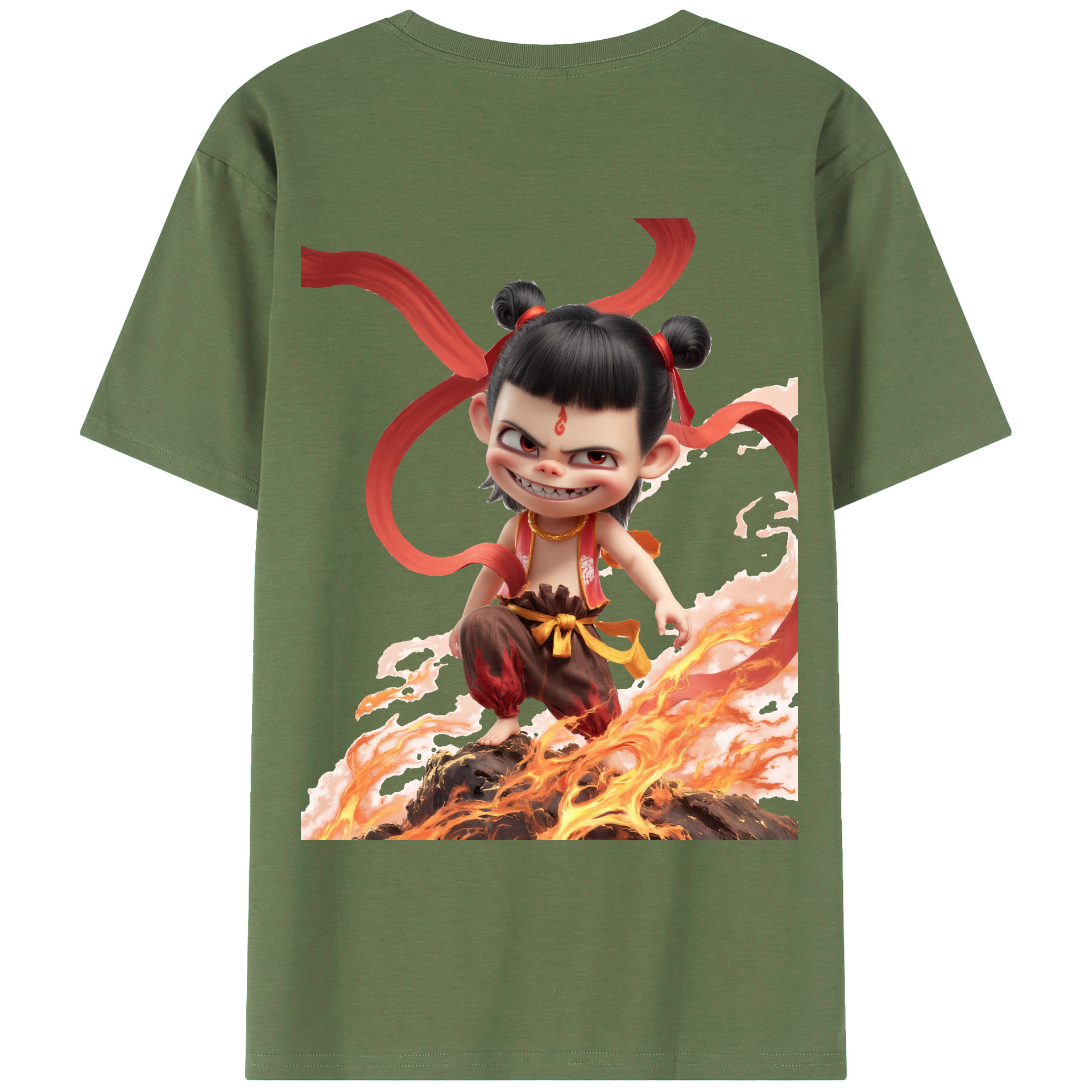 （画像用） Ne Zha 2 ナタ 魔童の大暴れ 綿100％ メンズ半袖Tシャツ（バックプリント） 通気性